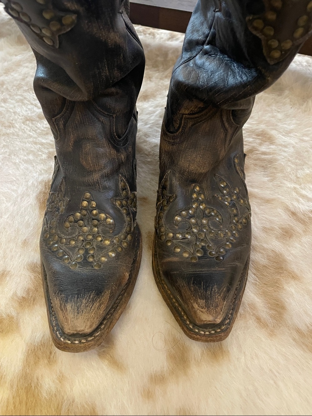 Stetson Bronzed Leather Studded Western Boots
